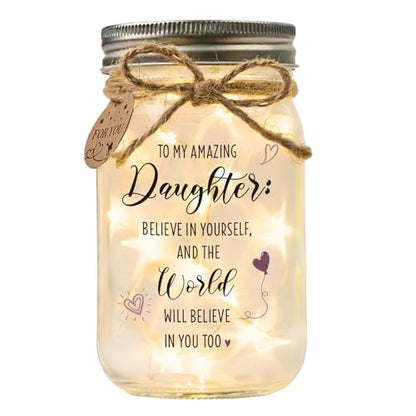Solmay Daughter Gifts from Mom or Dad, Mason Jar Light | Inspirational keepsake for adult daughters, birthdays & college graduation; a sentimental encouragement present for women - color: Daughter