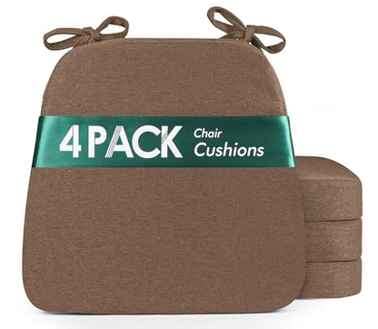 kingphenix Chair Cushions for Dining Chairs, Set of 4, 2.5 Inches Thick | High-Density Foam Kitchen Chair Cushions with Ties, Non-Slip Bottom and Removable Machine-Washable Covers, 17 x 16 in, Brown - color: Brown, size: 4 Count(Pack of 1)