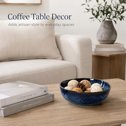 Blue Ceramic Bowl, 7.5in Decorative Serving Bowl for Coffee Table Decor - size: 7.5in