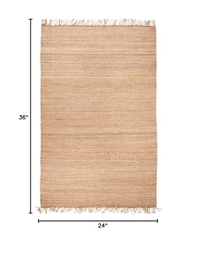 SAFAVIEH Natural Fiber Collection Accent Rug - 2' x 3', Natural, Handmade Boho Fringe Woven Jute, Ideal for High Traffic Areas in Entryway, Living Room, Bedroom (NF368A) - color: Natural, size: 2' x 3' (Rectangular)