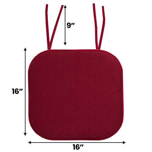 Sweet Home Collection Chair Cushion Memory Foam Pads with Ties Honeycomb Pattern Slip Non Skid Rubber Back Rounded Square 16" x 16" Seat Cover, 2 Pack, Wine Burgundy - color: Wine Burgundy, size: 2 Count (Pack of 1)
