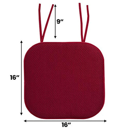 Sweet Home Collection Chair Cushion Memory Foam Pads with Ties Honeycomb Pattern Slip Non Skid Rubber Back Rounded Square 16" x 16" Seat Cover, 12 Pack, Wine Burgundy 12 Pack - color: Wine Burgundy, size: 12 Count (Pack of 1)