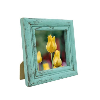 4x4 Picture Frame Made of Solid Wood High Definition Glass Rustic Antique Designs Small Photo Frame for Tabletop Display and Wall Mounting, Distress Blue - color: Distress Blue B, size: 4" X 4"