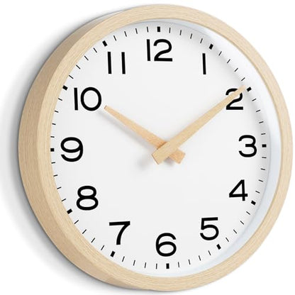 AKCISOT 12 Inch Wall Clock, Silent Battery Operated Analog Clock, Natural | Office | Kitchen | Living Room | Classroom | Easy-to-read Numbers - color: D_natural, size: 12 Inch