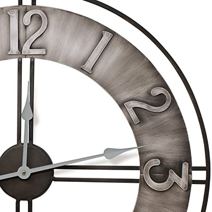 Sorbus Large Wall Clock, 24" Decorative for Kitchen, Bedrooms, Office, Analog Modern Farmhouse Style. Silent, Round Chunky Number, Home Decor, Quartz Battery Operated, Gray Metal
