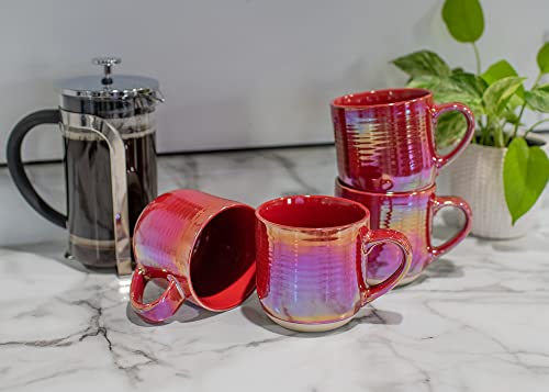 Elanze Designs Glossy Reactive Glaze Large 17 Fluid Ounce Everyday Kitchen Food Grade Ceramic Stoneware Coffee Mug Cup with Comfort Curved Handles, Set of 4, Red - color: Red
