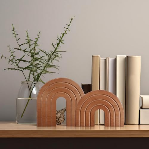 DoubleFill Set of 2 Wooden Arch Decor Boho Wood Rainbow Arch Decorative Objects Modern Shelf Decor Aesthetic for Table Shelf Mantel Living Room Decor