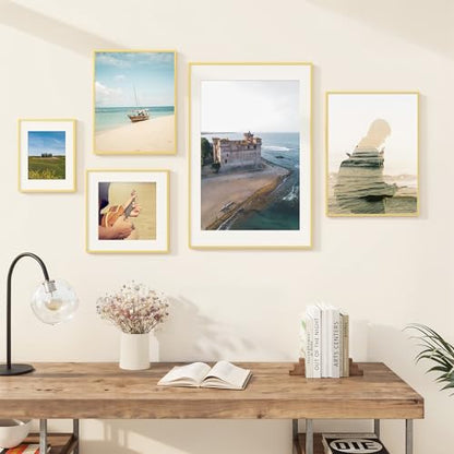 RICHFOCUS 27x40 inch Poster Frame Gold|27 x 40 Large Picture Frame Matted to 24x36|Metal Aluminum 40x27 Art Frame for Wall with Tempered Glass Wall Hooks Included, 1 Pack - color: Gold, size: 27x40-1P-Tempered Glass