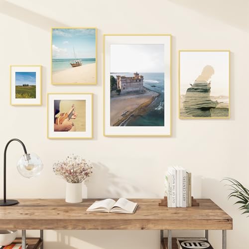 RICHFOCUS 24x36 Poster Frame Gold|24 x 36 Large Picture Frame Matted to 20x30|Metal Aluminum 36x24 Art Frame for Wall with Tempered Glass Wall Hooks Included, Set of 2 - color: Gold, size: 24x36-2P-Tempered Glass