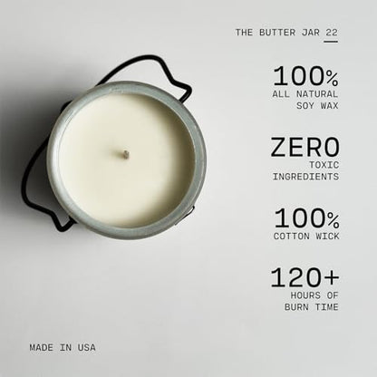 Milkhouse Tobacco & Honey Soy Candle, 22 oz Butter Jar, 120+ Hr Burn | Clean-Burning, Soy Wax, Cotton Wick, Made in the USA - size: 22 oz