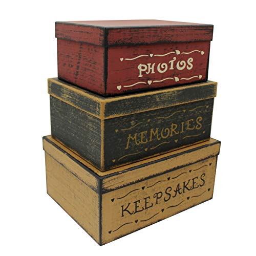 Primitive Vintage Rectangular Photos, Memories, Keepsakes Cardboard Nesting Boxes, Large 12 X 9 X 5-1/2 Inch. Set of 3. - color: Photos, Memories, Keepsakes, size: 12" X 9" X 5-1/2"H