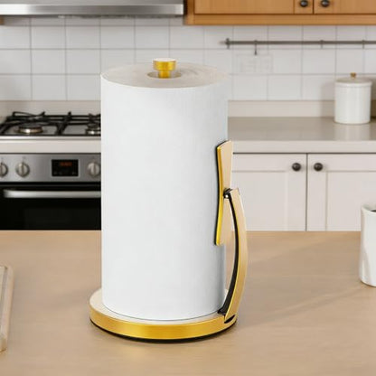 VEHHE Paper Towel Holder Countertop, Paper Towel Holder with Spring Activated Arm and Damping Effect, Simply Tear Paper Towel Stand for Bathroom and Kitchen (Gold) - color: Gold, size: Suction Base