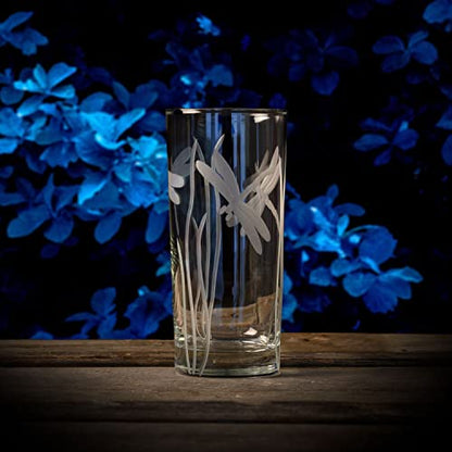 Rolf Glass Dragonfly Highball Glass 15 ounce - Set of 4 Cooler Glasses – Lead-Free Glass - Etched Drinking Glass with Heavy Base - Made in the USA - color: Highball 4 Set
