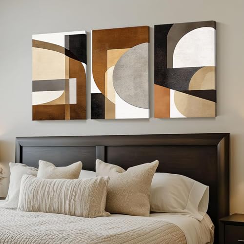 Wivsev Neutral Abstract Wall Art,Black and Beige Canvas Wall Art,Modern Brown Wall Decor,Minimalist Abstract Painting for Bedroom,Living Room,Office (24" x 36" x 3 pcs) - size: 24" x 36" x 3 pcs