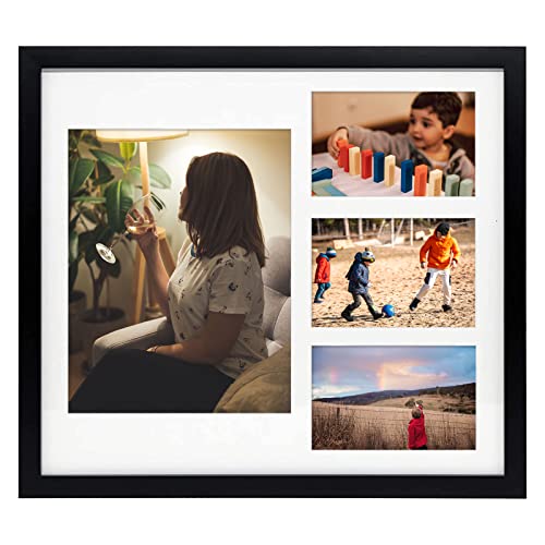 Golden State Art 14x16 Black Wood Picture Frame for 8x10 and 4x6 Photos | 4 Opening Picture Frame,White Mat included,Real Glass, Sawtooth Hanger - Wall Mounting - Great for Posters, Weddings(1 Pack) - color: Black&White Mat-1P, size: 1 8x10 And 3 4x6