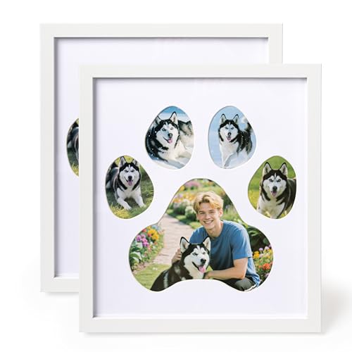Dog Paw Print Photo Collage Frame, Holds 5 Pictures of Pets & Owners, Ideal Gift for Dog Moms & Dads, White Pet Memorial Keepsake and Wall Décor, 10.24" x 11.4", 2Pcs - color: White, size: Pack of 2