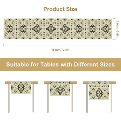 Aztec Geometric Ethnic Table Runner, Western Traditional Style Table Runner for Kitchen Family Dinner Table Holiday Party Farmhouse 13x36in - color: Aztec-1, size: 13x36in
