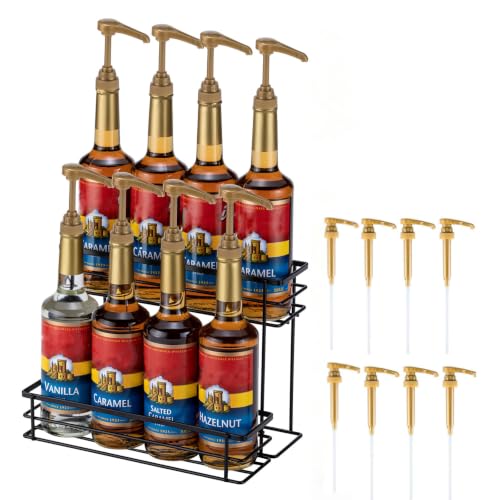 Coffee Syrup Organizer, 8 Bottle Syrup Rack Stand, 2 Tier | Syrup Storage Organizer with 8 Pump , Wine Dressing Holder for Countertop Kitchen, Coffee Bar Accessories, Black - color: 8 Bottle Capacity