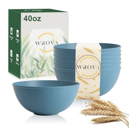 Wheat Straw Bowls for Kitchen, Blue Bowls Set of 6, 40oz Salad Bowls | Anti-Scald Thick Soup Bowls, Dishwasher and Microwave Safe Bowls, Unbreakable Salad Serving Bowls, Easy to Clean - color: Blue, size: 40oz