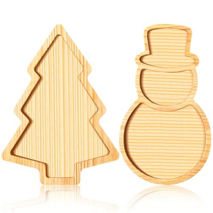 AWIZOM 2 Pcs Christmas Wooden Serving Platters Christmas Tree and Snowman Charcuterie Boards Xmas Wood Trays Decorative Wooden Snack Cheese Dish Plate for Winter Holiday Housewarming Present