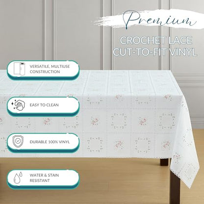 Threadmade Floral Lace-Inspired 3-Yard Cut-to-fit Vinyl Tablecloth/Table Protector, White - 54" W x 108" L - color: Floral White