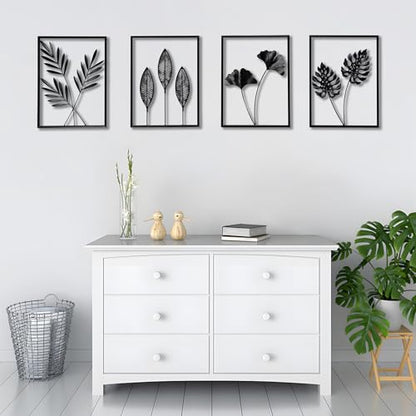 QXSXKJ Metal Wall Art, Black Frame Decor 4pack Modern Farmhouse Decor, 3d Metal Wall Ginkgo Art With Lamp for Living Room, Bedroom, Kitchen, Office (without light 17x12) - size: without light 17x12