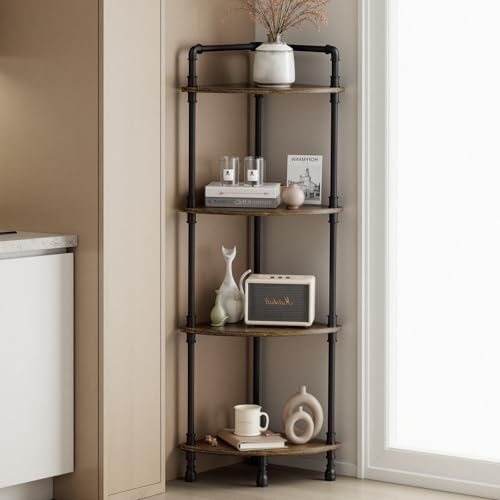Aduanbang Fun Memories 4-Tier Corner Shelf Stand, Grey Storage Bookshelf for Bathroom, Living Room, Kitchen, Home Office - color: Brown(4 Tier)
