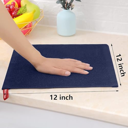 100% Cotton Waffle Weave Kitchen Dish Cloths, 6 Pack Ultra Soft Absorbent, Quick Drying Dish Towels, 12x12 Inches, Dish Rags for Drying Dishes & Daily Kitchen Use, Navy Blue - color: Navy Blue