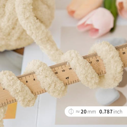 Franel Beige Chunky Chenille Yarn for Hand Knitting Blanket (8 Pack, Total 64oz) - Shed-Resistant Fluffy Jumbo Yarn for Crocheting, Super Bulky Big Yarn for DIY Throw, Pre-Wound & Tangle-Free - color: 23