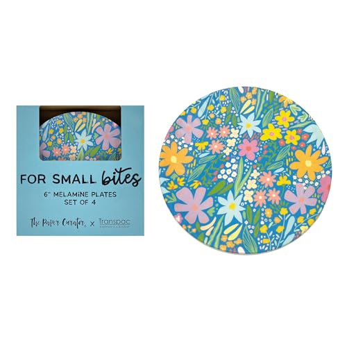 Transpac Imports, Inc. Melamine Floral Appetizer Plates Set of 4 - Colorful Spring Tabletop Decor, 6.3" Multicolor Dining Plates for Indoor Use - Hand Wash Only Multicolor