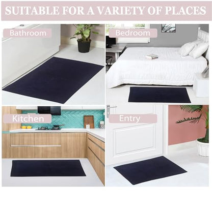 Home Weavers Luxury Collection 100% Cotton Reversible Bathroom Rugs Set, Washable Rug, Soft Cotton Extra Soft and Absorbent Bath Rug, Kitchen Mat, 2 Piece Set(S+M), Navy - color: Navy, size: 2 Piece Set(S+M)