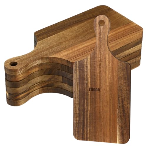 Didaey 6 Pcs Cutting Board Bulk Kitchen Thicken Chopping Platter with Handles Wooden Charcuterie Serving Trays Blank Wood Boards for Engraving Wedding Housewarming(Acacia Wood,11 x 5 Inch) - size: 11 x 5 Inch
