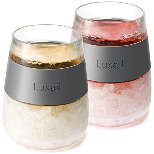 luxail Wine Glasses, Plastic Wine Glasses Set of 2, Wine Gifts, Double Wall Insulated Freezer Tumbler, Stemless cups for Red and white Wine, 8.5 Oz, Grey - color: Grey 2 Pack