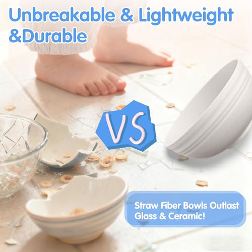 Quatish 14 PCS Cereal Bowls，Plastic bowls,Wheat Straw Soup Bowl, Beige | Unbreakable,Dishwasher & Microwave Safe, Easy-to-Clean,Lightweight,Portable,for Camping Salad Kitchen & Picnics,Snack,Small - color: Beige