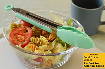 HINMAY 9" Kitchen Cooking Tongs with Silicone Tips, Set of 3 (Mint) - color: Mint