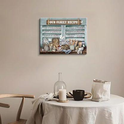 lkjhgf999 Kitchen Canvas Wall Art Retro Rustic Farmhouse Kitchen Pictures Wall Decor Tableware Motivational Farm Kitchen Sign Family Recipe Theme Canvas Prints Artwork for Dining Room Home Decoration - size: 12"L x 16"W