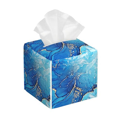 Blue Golden Texture Marble Tissue Box Cover Leather Tissue Box Holder Square Facial Paper Case Organizer Dispenser for Bathroom Vanity Countertop Tabletop Car Office - color: Color11