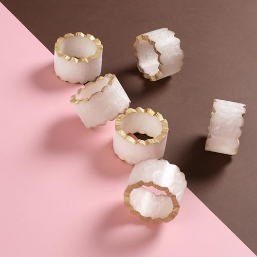 Epoxy Resin Napkin Rings, Rustic, Set of 6 | Epoxy resin, 2x2x1 in. each, smooth finish, reusable, holidays, weddings, dinner parties, family gatherings, artisan - color: Smoky Ivory, size: 2 x 1.2 x 2 - inch (Pack of 6)