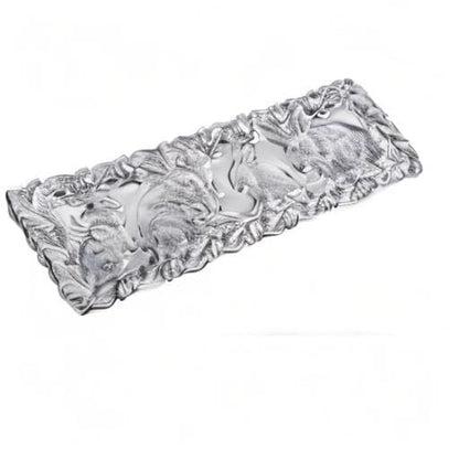 Arthur Court Bunny Oblong Tray - Aluminum Serving Tray with Whimsical Rabbit Motif - Perfect for Easter and Spring Gatherings - 19 x 6 Inches