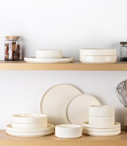 7.5" Ceramic Pasta Bowls Set of 4, Salad Bowls | Versatile Serving Bowls for Pasta, Salad, Fruit & Noodles, Housewarming & Wedding Gift, Beige - color: Beige, size: 7.5 Inch