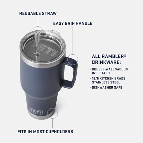YETI Rambler 35 oz Tumbler with Handle and Straw Lid, Travel Mug Water Tumbler, Vacuum Insulated Cup with Handle, Stainless Steel, Moon Dust - Textured - color: Moon Dust - Textured, style: 35oz