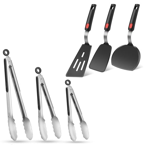 Hotec Silicone Spatula Turner and Stainless Steel Tongs for Cooking
