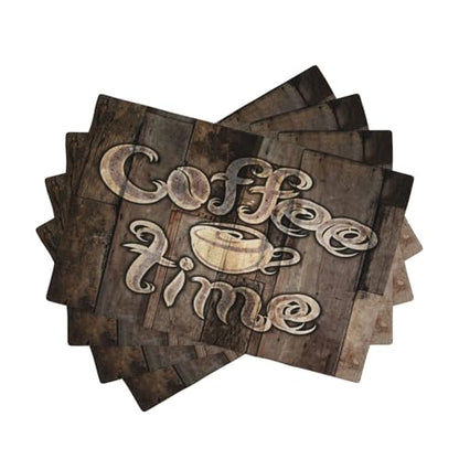 Coffee Place Mats Set of 4,Coffee Time Phrase with A Cup on A Wooden Grunge Background Kitchen Image Placemats for Dining Table 4 PCS, Cafe-1 - color: Cafe-1, size: 12"X18"|4 PCS