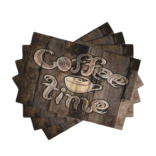 Coffee Place Mats Set of 4,Coffee Time Phrase with A Cup on A Wooden Grunge Background Kitchen Image Placemats for Dining Table 4 PCS, Cafe-1 - color: Cafe-1, size: 12"X18"|4 PCS