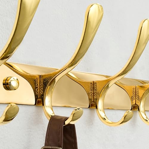 SKOLOO Heavy Duty Wall Mounted Coat Rack - 6 Hooks, Stainless Steel, Sturdy Coat Hooks for Hanging Coats, Jacket, Clothes, Hat, Bright Gold - color: Bright Gold, size: 6 Hook(1 Pack)