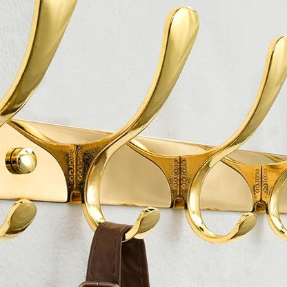 SKOLOO Coat Rack Wall Mounted - 6 Hooks, Pack of 2, Heavy Duty, Stainless Steel, Metal Wall Hangers, Sturdy Coat Hooks for Hanging Coats, Jacket, Clothes, Hat, Bright Gold - color: Bright Gold, size: 6 Hook(2 Pack)