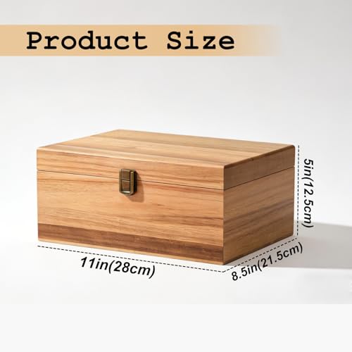Wooden Keepsake Box, Large Acacia Storage Box with Magnetic Photo Display,Decorative Wooden Box with Felted Protection,Memory Storage Box for Photos,Letters,Jewelry,Crafts,Time Capsule,11"x8.5"x5"