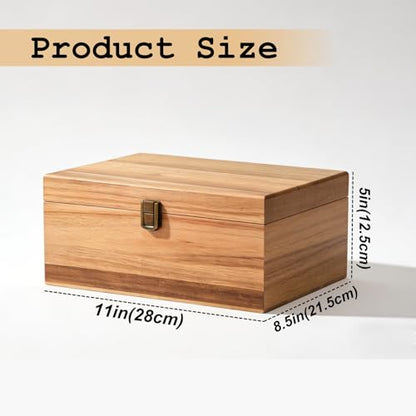 Wooden Keepsake Box, Large Acacia Storage Box with Magnetic Photo Display,Decorative Wooden Box with Felted Protection,Memory Storage Box for Photos,Letters,Jewelry,Crafts,Time Capsule,11"x8.5"x5"