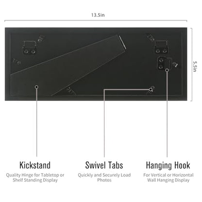 6x4 2-Opening Collage Picture Frame Black Wood | Two 4x6 openings, shatter-resistant glass, tabletop & wall mount - size: 6x4 - 2 Opening