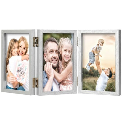 WUTL 3 Picture Frame Triple Collage 5x7 Frames with Real Glass Silver | Trifold Photo Frame, Hinged Foldable, Crystal Clear Real Glass - color: Silver, size: 5x7
